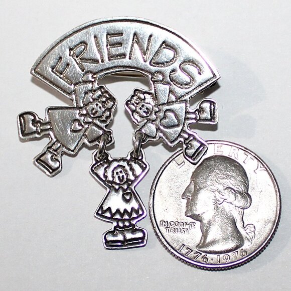 Vintage Sterling Silver Women Friends Brooch 6 grams EFS - Picture 2 of 5